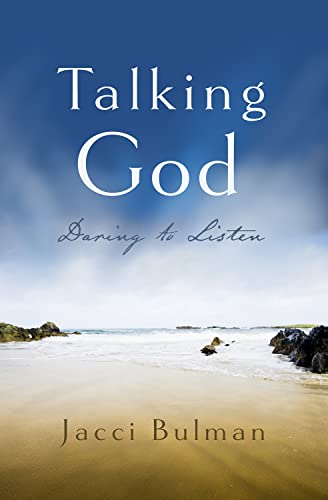 Book cover: "Talking God" with a beach scene background.