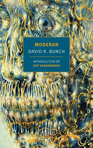 Book cover for "Moderan" with abstract gold and blue patterned design.
