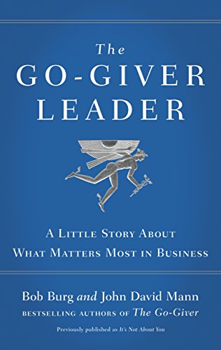 Book cover: “The Go-Giver Leader” with winged figure illustration.