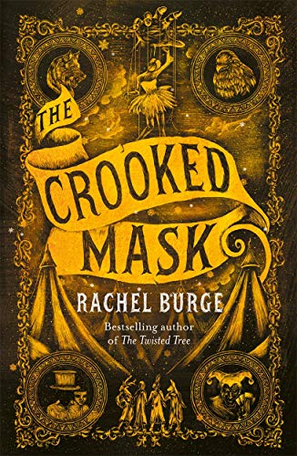 Book cover: "The Crooked Mask" with circus imagery and ornate gold frame.