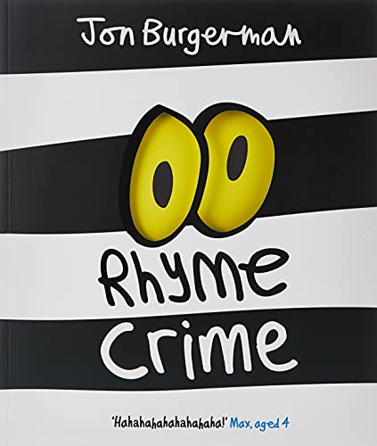 Book cover: "Rhyme Crime" by Jon Burgerman, with cartoon eyes and text.