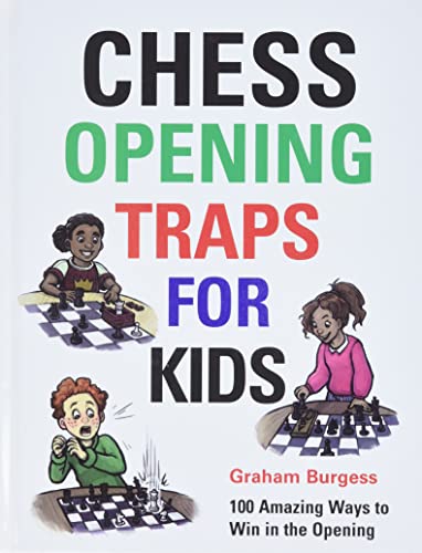 Book cover: "Chess Opening Traps for Kids" with children playing chess.