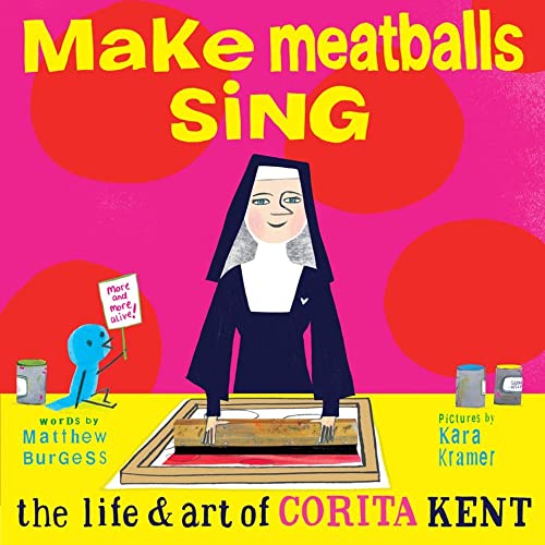 Book cover featuring a nun, screen printing, and colorful illustrated elements.