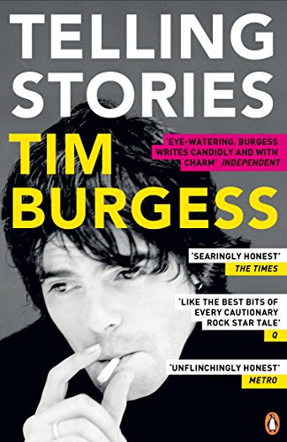 Book cover: "Telling Stories" by Tim Burgess, with author portrait.