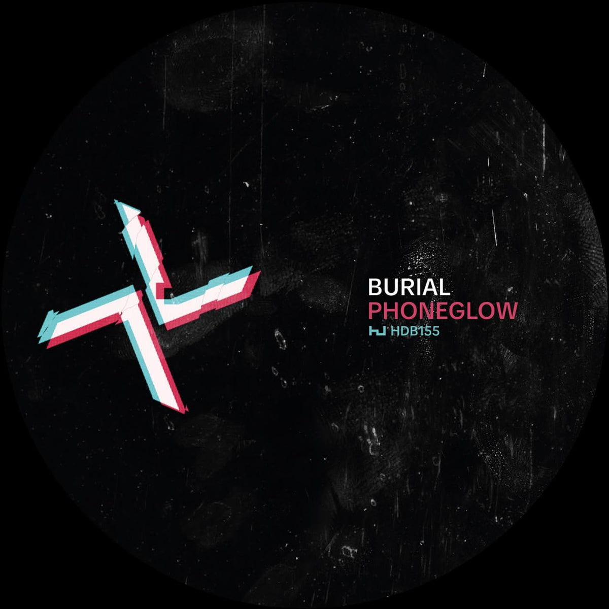 Black vinyl record label with a distorted cross and red text.
