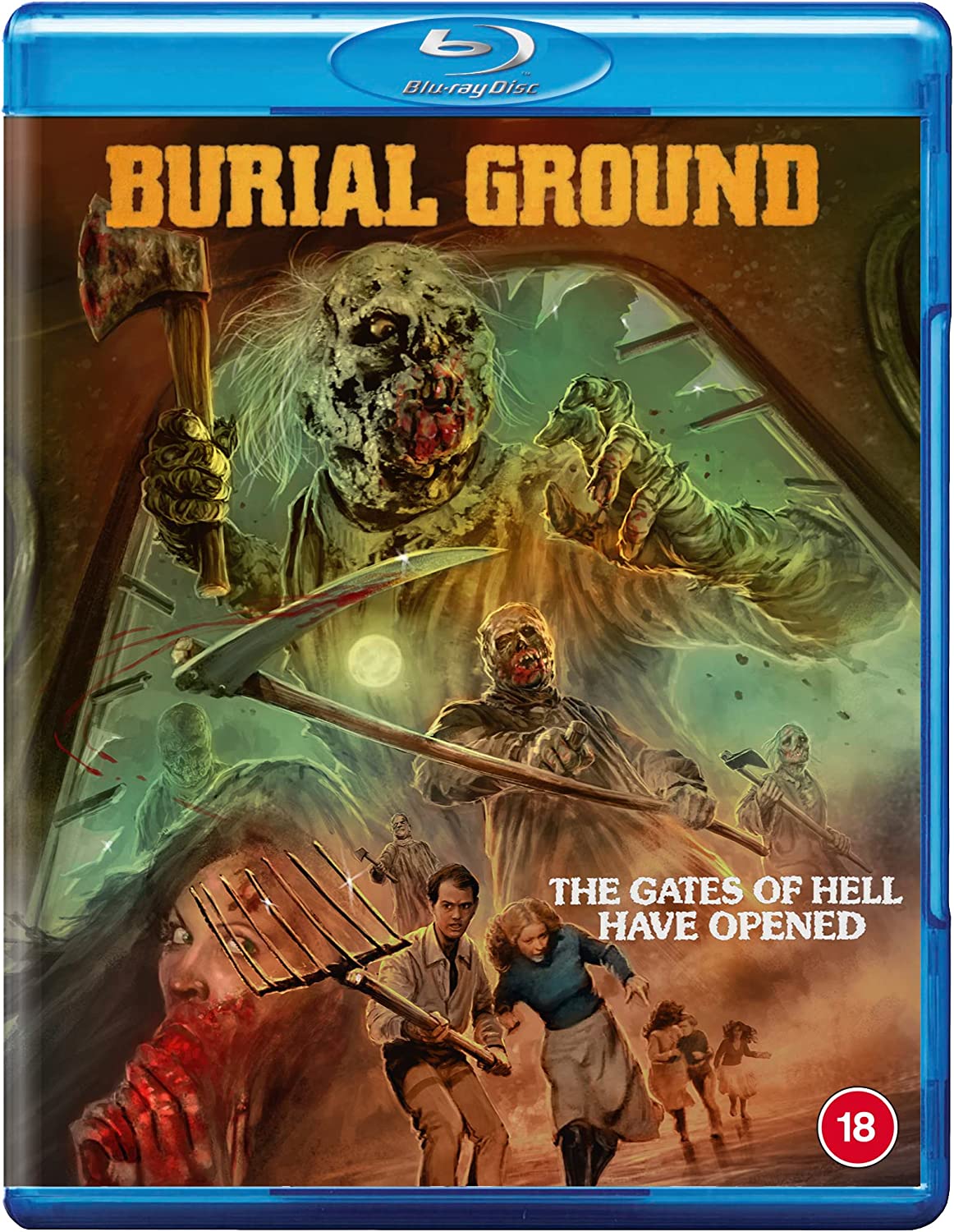 Blu-ray cover art featuring zombies with weapons and people fleeing in terror.
