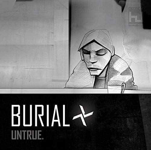 Black and white sketched portrait of a hooded figure, album artwork.