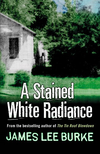 Book cover for A Stained White Radiance showing a house and trees with text.