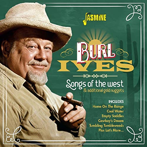 Burl Ives wearing a cowboy hat and holding a cigar on a Western-themed CD cover.