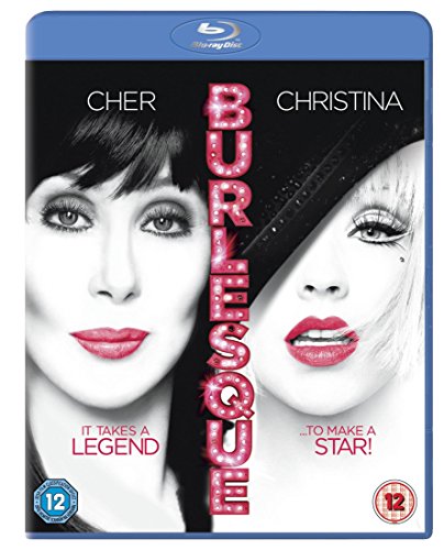 Blu-ray cover for Burlesque featuring close-up portraits of Cher and Christina Aguilera.