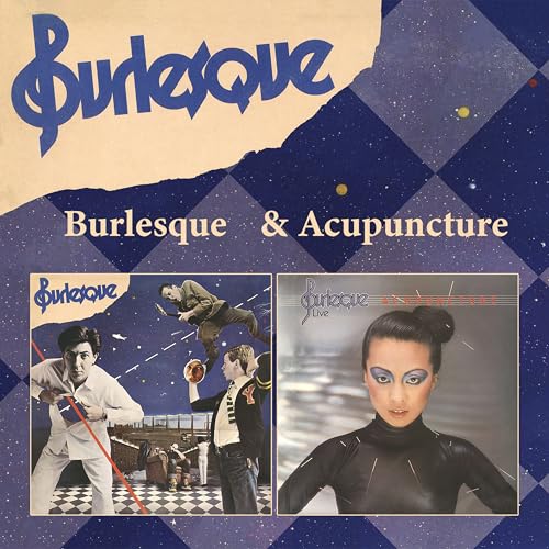 CD cover for “Burlesque & Acupuncture” featuring musicians and stylized portraits.