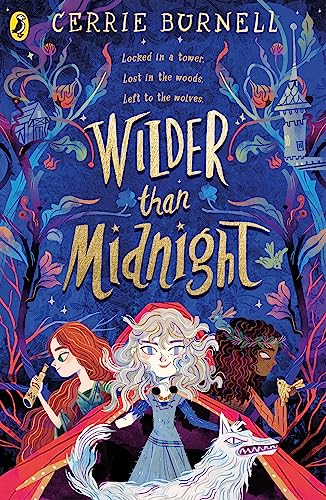 Book cover with four young women, a wolf, and a dark forest scene.
