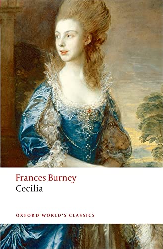Book cover: portrait of a woman in a blue dress, "Cecilia" title.