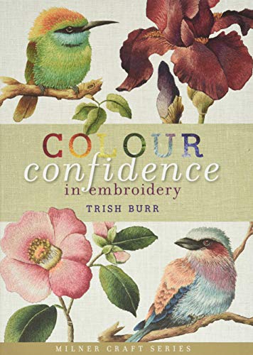 Embroidery book cover with colorful bird and flower illustrations.