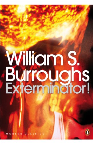 Book cover: "Exterminator!" by William S. Burroughs, fiery abstract design.