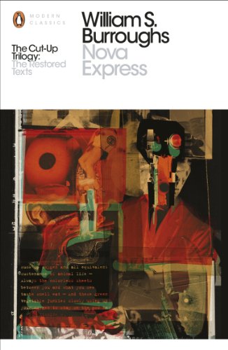 Book cover for Nova Express by William S. Burroughs featuring abstract red and black collage.