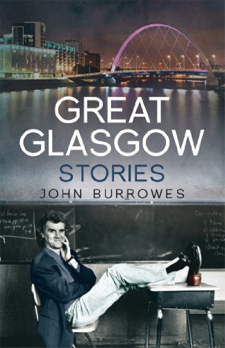 Book cover: “Great Glasgow Stories” with city skyline and author portrait.