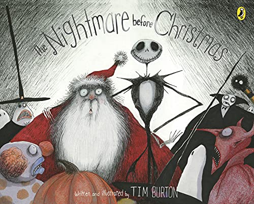 Book cover of "The Nightmare Before Christmas" featuring Jack Skellington and Santa.