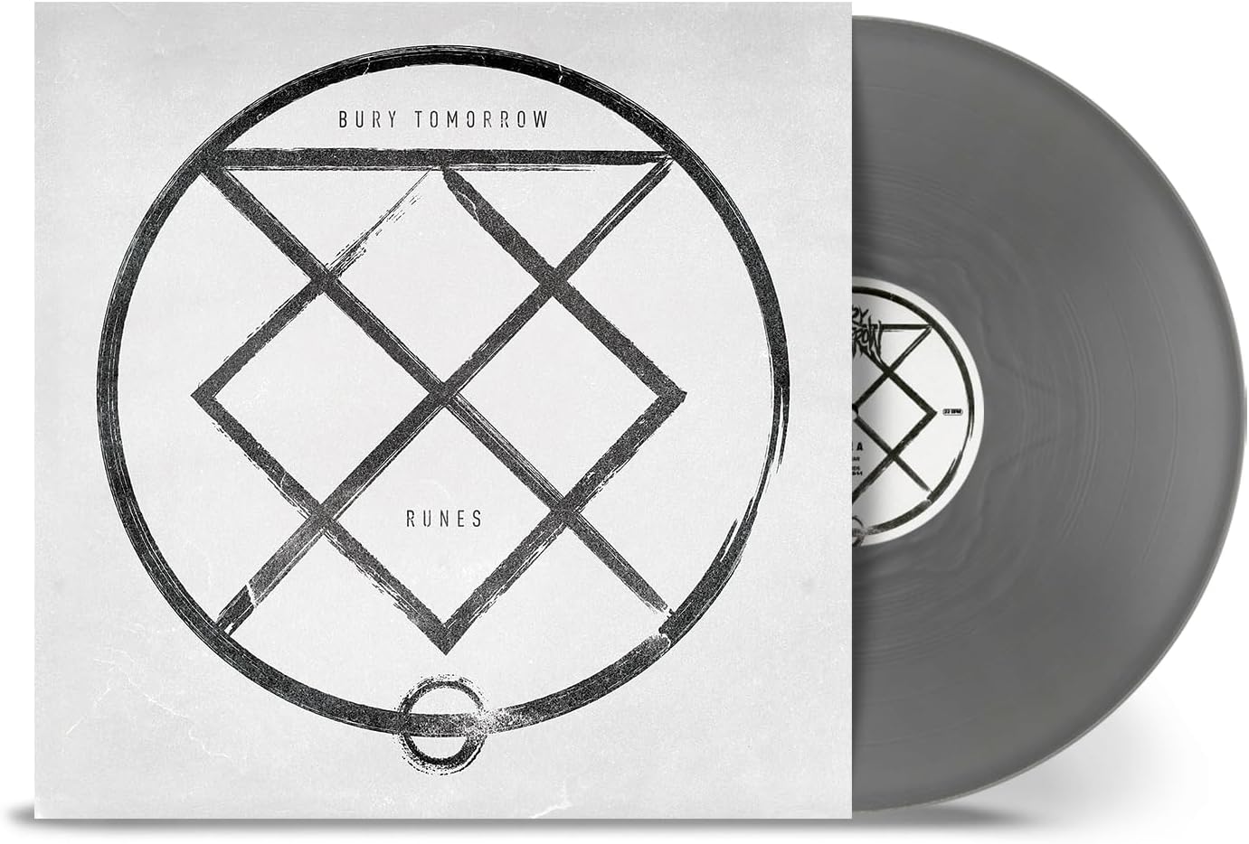 Bury Tomorrow Runes vinyl record with a grey disc and white cover art.