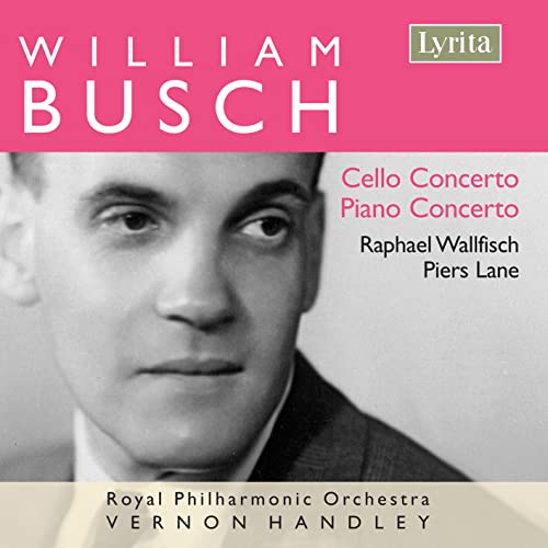 CD cover featuring a portrait of composer William Busch, pink background.