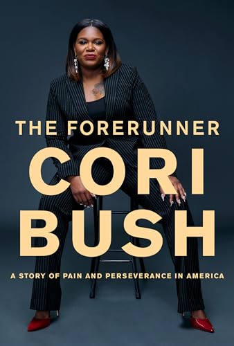 Book cover featuring Cori Bush in a pinstripe suit, gold lettering.
