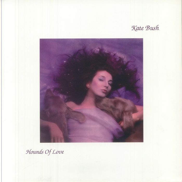 Kate Bush album cover, “Hounds of Love”, with dogs and purple tones.