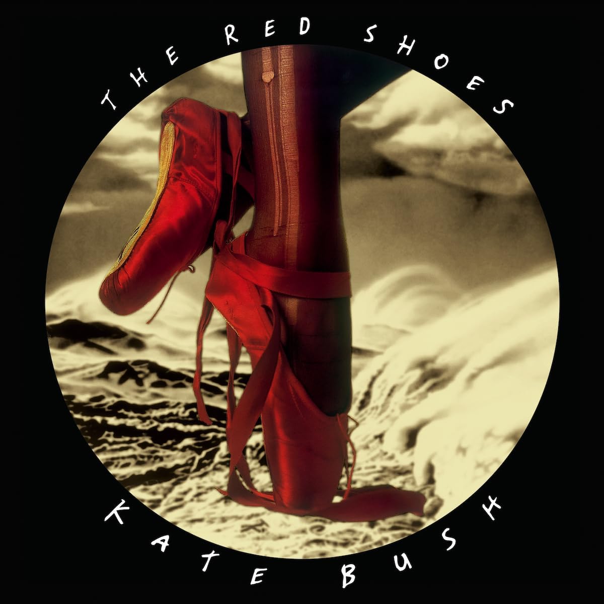 Album cover for Kate Bush’s “The Red Shoes” featuring red footwear.