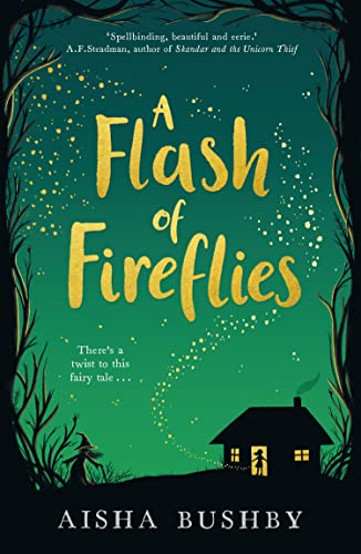 Book cover: dark green with gold title, cottage, and silhouetted figures.