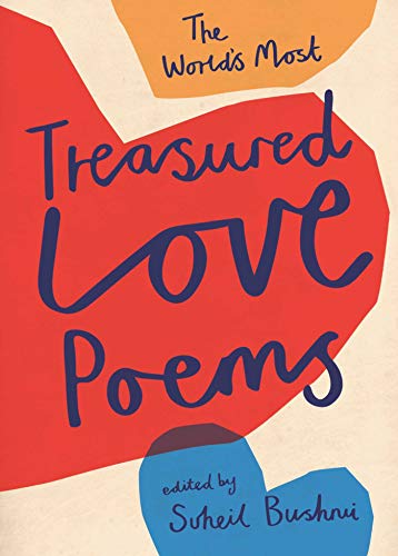 Book cover: “The World’s Most Treasured Love Poems” with red and orange shapes.