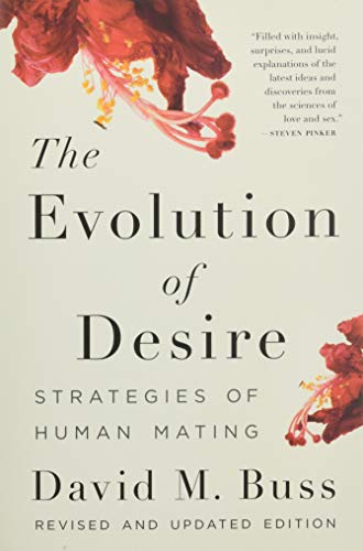 Book cover for The Evolution of Desire by David M. Buss with red flowers.