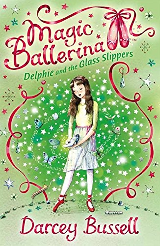 Book cover: girl in yellow dress holding a glass slipper, sparkles.