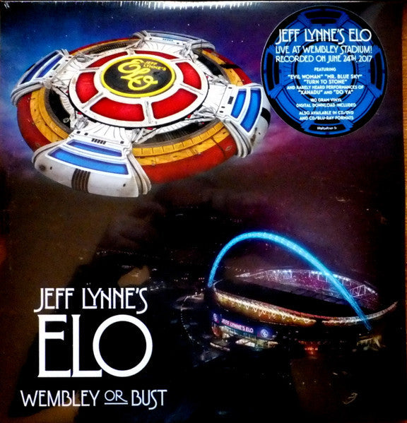 DVD cover for Jeff Lynne’s ELO “Wembley or Bust” concert recording.