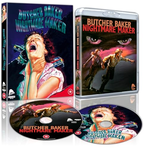 Butcher Baker Nightmare Maker" Blu-ray case with distressed woman and running figures.