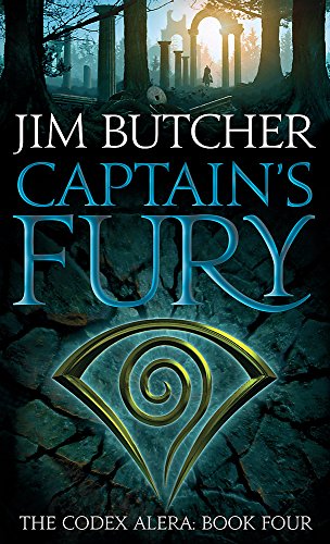 Book cover for Captain's Fury by Jim Butcher featuring a golden eye-shaped spiral symbol.