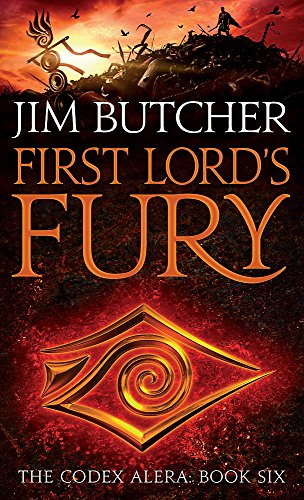 Book cover: fiery landscape, silhouetted figure, and ornate gold lettering.