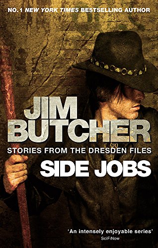 Book cover: "Side Jobs" by Jim Butcher, featuring a man in a hat.