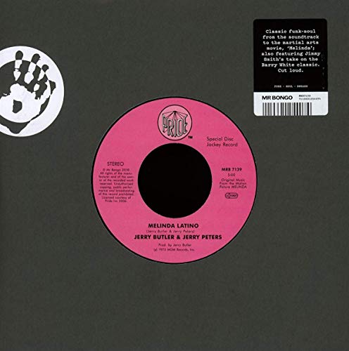A pink vinyl record on a dark gray background with a white logo.