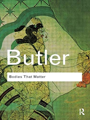 Book cover featuring a green-toned classical fresco illustration with text reading Butler Bodies That Matter.