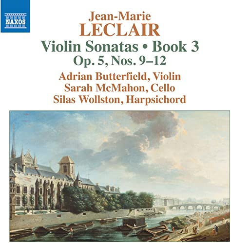 CD cover for Leclair’s Violin Sonatas, featuring a riverside cityscape.