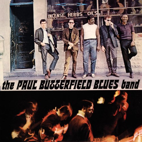 Album cover for The Paul Butterfield Blues Band, six men posing outdoors.