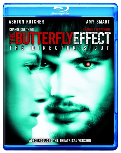 The Butterfly Effect" Blu-ray cover featuring Ashton Kutcher and Amy Smart.