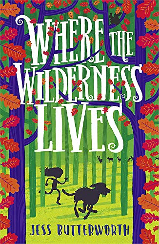 Book cover: child and dog running through a green forest.