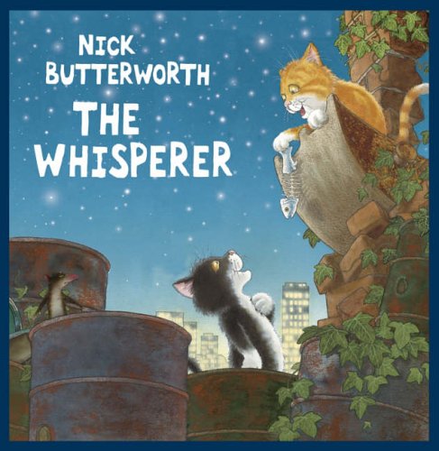 Book cover: orange cat looks down at two black and white cats.