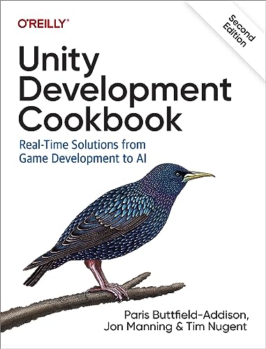 Book cover: “Unity Development Cookbook” with a starling illustration.