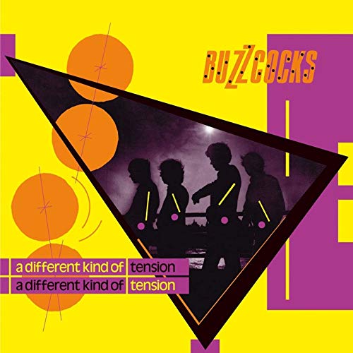 Buzzcocks album cover, "A Different Kind Of Tension", geometric shapes, band silhouette.
