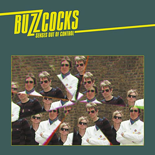 Vinyl cover with Buzzcocks logo and a kaleidoscopic collage of band members in sunglasses.