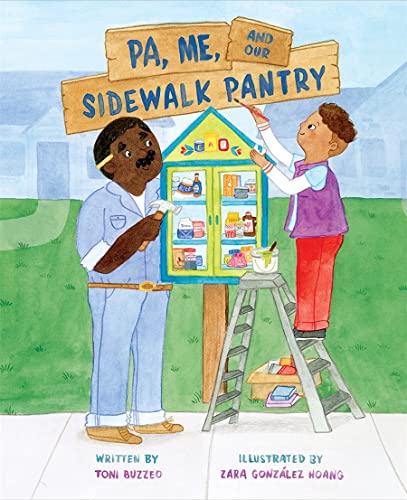 Book cover: father and child building a small food pantry.