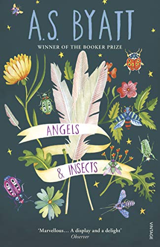 Book cover with feathers, insects, and flowers on a dark teal background.