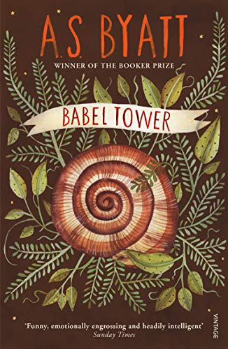 Book cover: “Babel Tower” by A.S. Byatt, featuring a snail and foliage.
