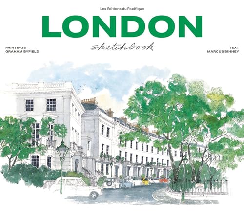 Book cover titled London Sketchbook featuring a watercolor painting of white London townhouses.